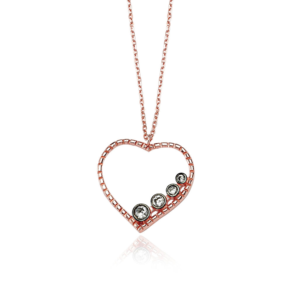 Glorria 925k Sterling Silver Pave Heart Necklace