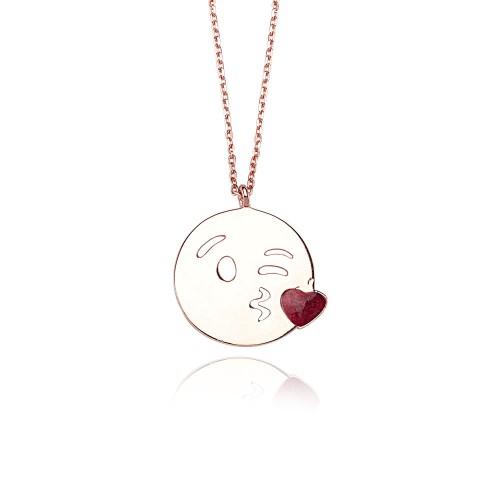 Glorria 925k Sterling Silver Kiss Emoji Necklace Glorria 925k Sterling Silver Kiss Emoji Necklace