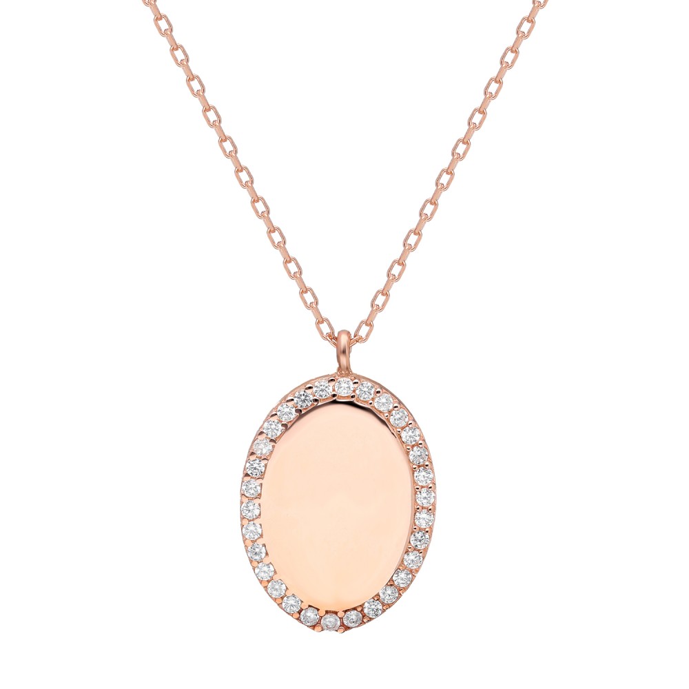 Glorria 925k Sterling Silver Pave Oval Necklace