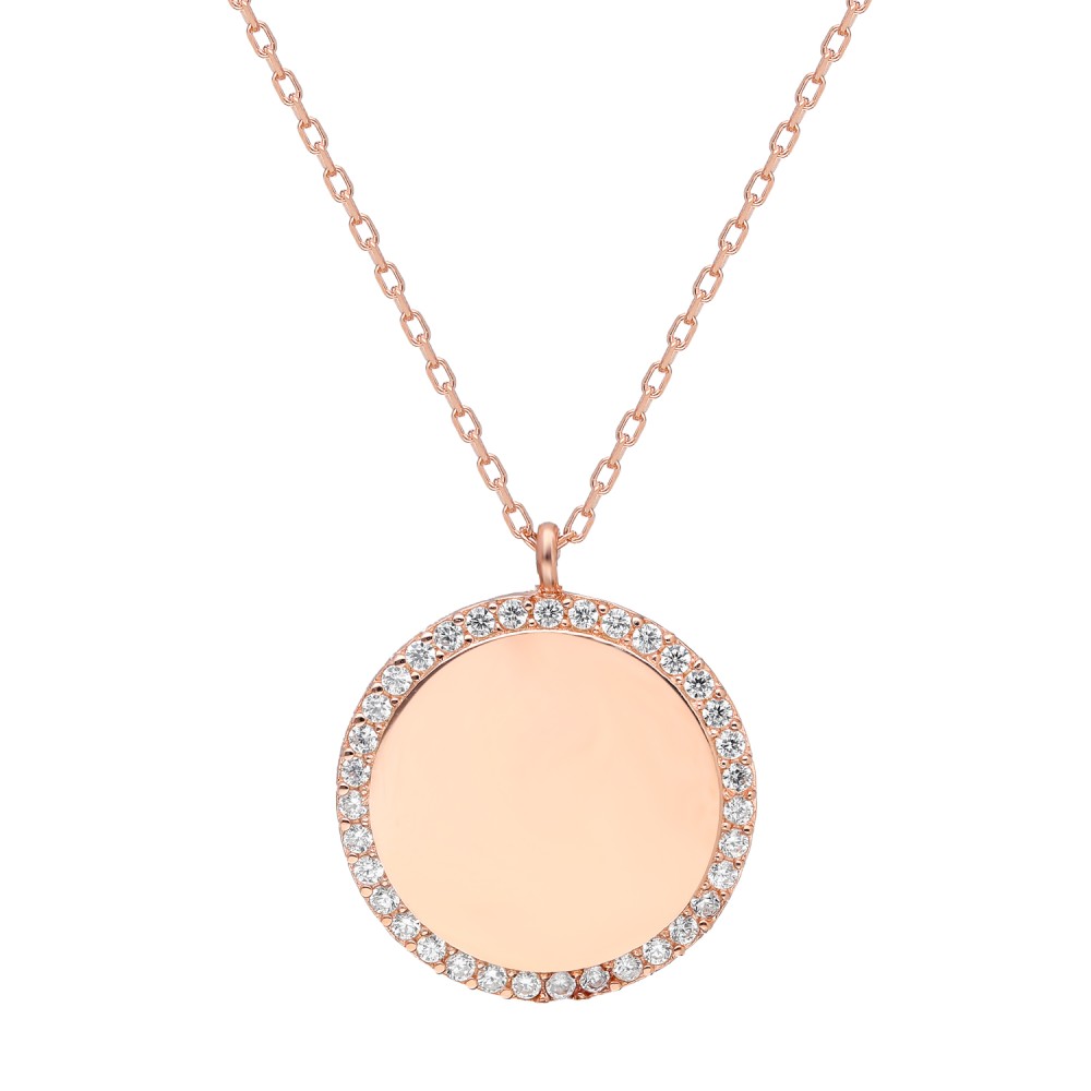 Glorria 925k Sterling Silver Pave Plate Necklace