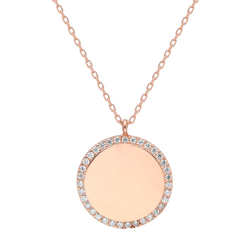 Glorria 925k Sterling Silver Pave Plate Necklace