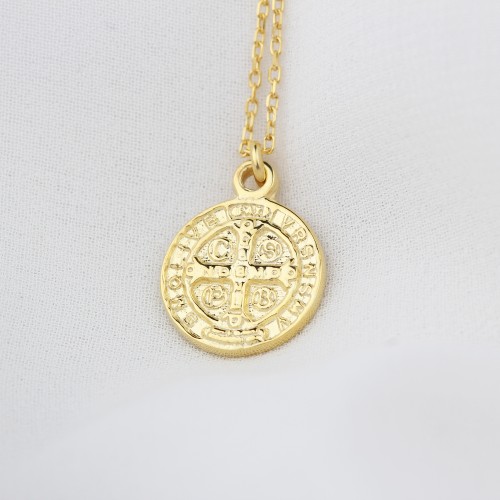 Glorria 925k Sterling Silver Saint Benedict Medal Necklace