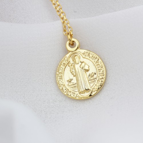 Glorria 925k Sterling Silver Saint Benedict Medal Necklace