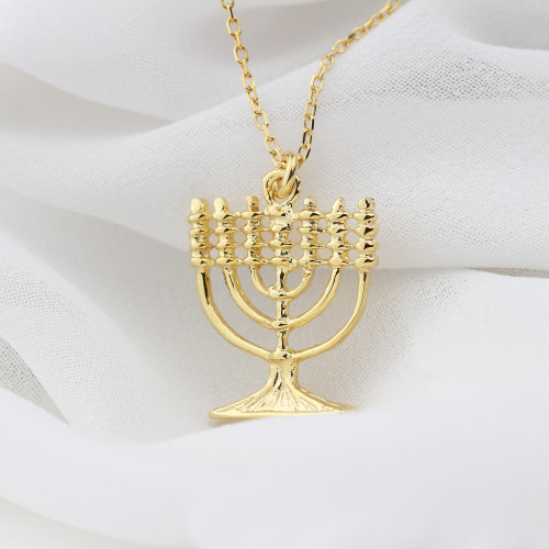Glorria 925k Sterling Silver 7 Branch Menorah Necklace
