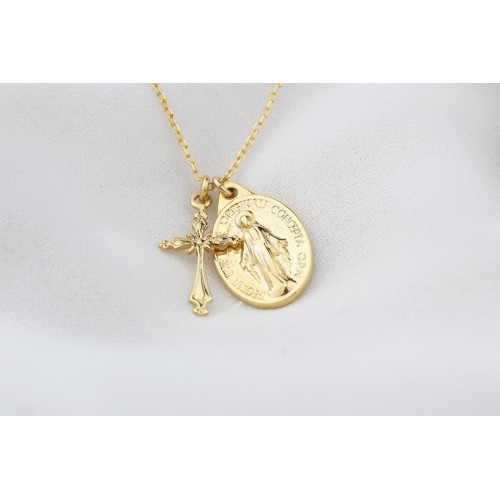 Glorria 925k Sterling Silver Cross and Virgin Mary Necklace Glorria 925k Sterling Silver Cross and Virgin Mary Necklace