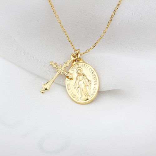 Glorria 925k Sterling Silver Cross and Virgin Mary Necklace Glorria 925k Sterling Silver Cross and Virgin Mary Necklace