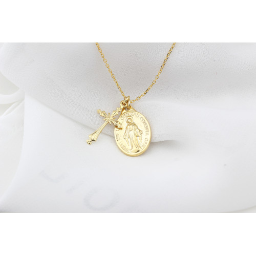 Glorria 925k Sterling Silver Cross and Virgin Mary Necklace Glorria 925k Sterling Silver Cross and Virgin Mary Necklace