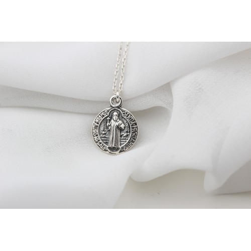 Glorria 925k Sterling Silver Saint Benedict Medal Necklace Glorria 925k Sterling Silver Saint Benedict Medal Necklace