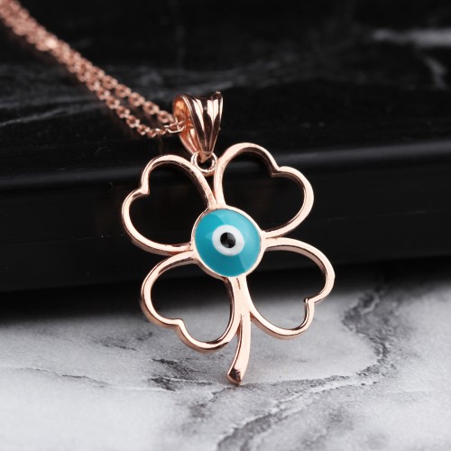 Glorria 925k Sterling Silver Evil Eye Clover Necklace Glorria 925k Sterling Silver Evil Eye Clover Necklace