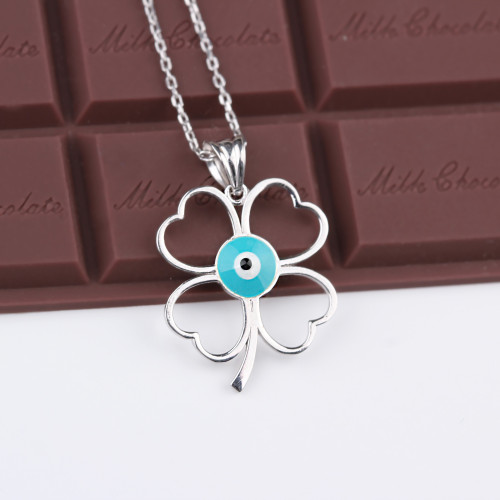Glorria 925k Sterling Silver Evil Eye Clover Necklace Glorria 925k Sterling Silver Evil Eye Clover Necklace