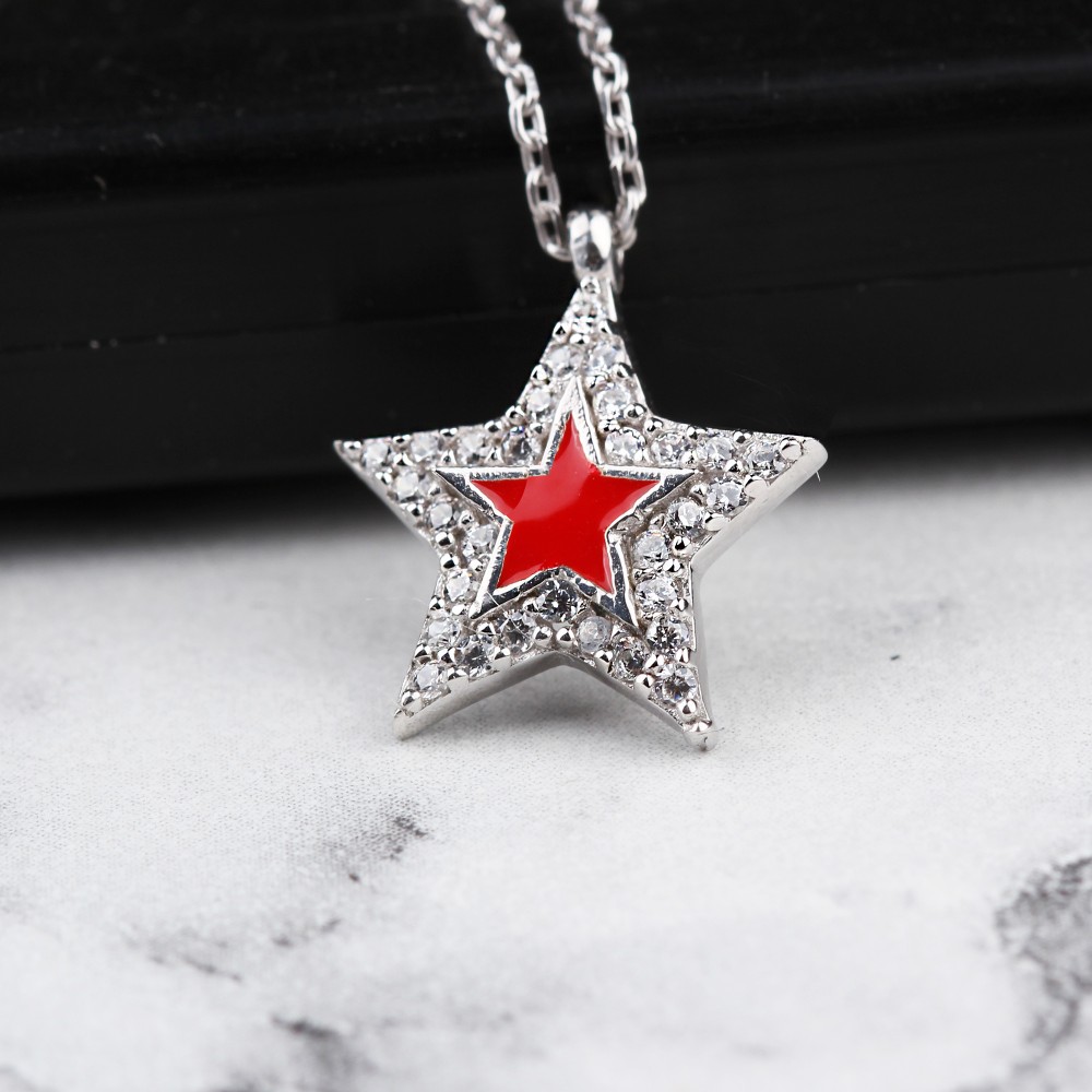 Glorria 925k Sterling Silver Pave Star Necklace