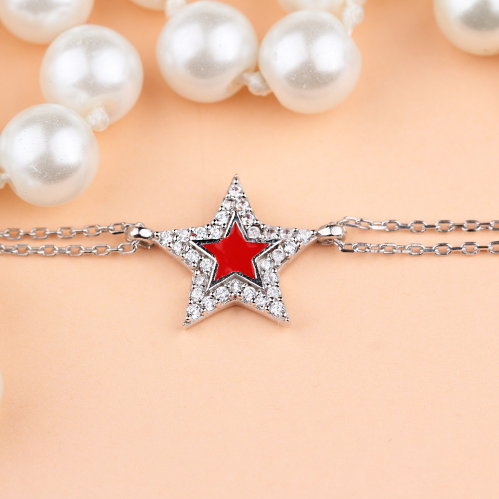 Glorria 925k Sterling Silver Pave Star Bracelet