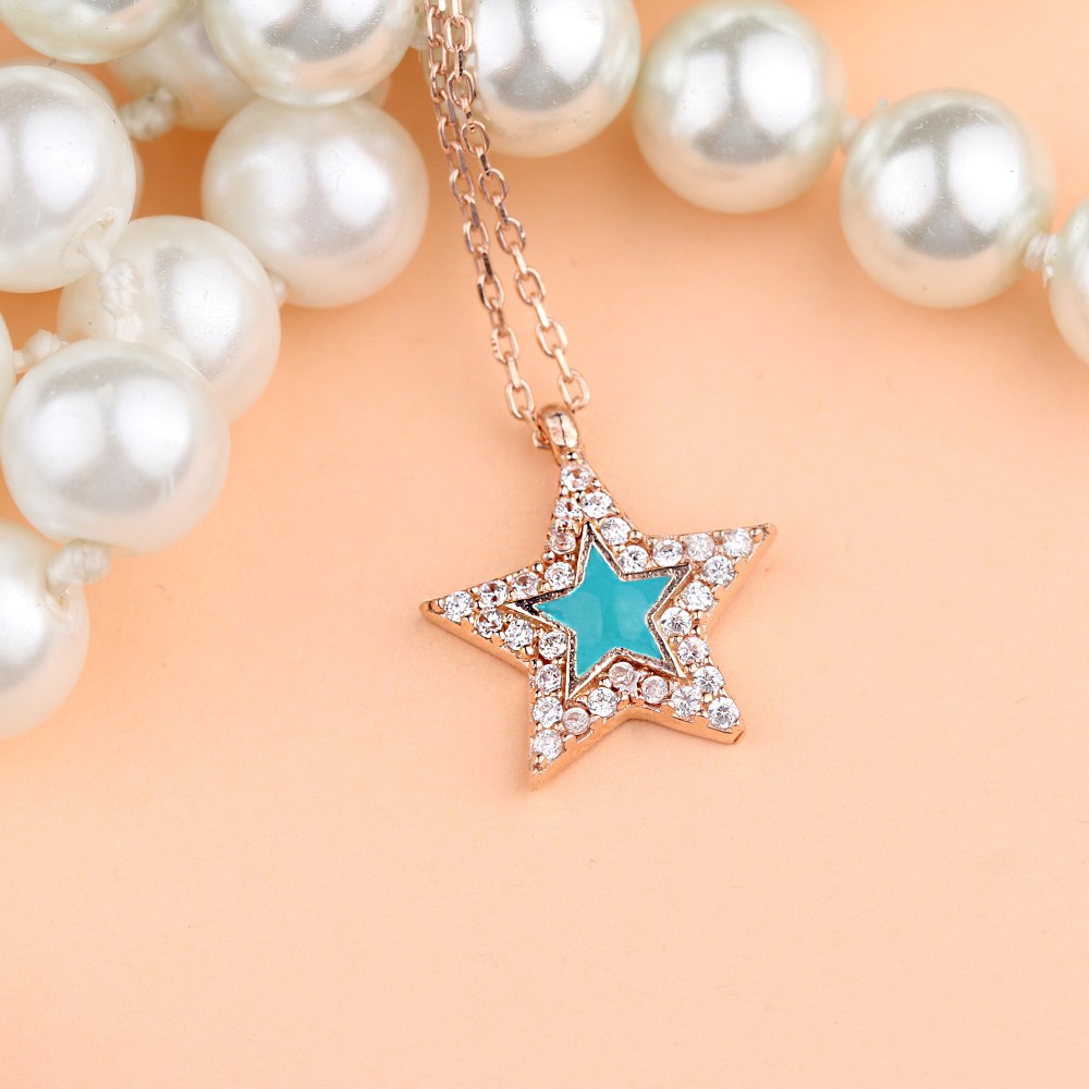 Glorria 925k Sterling Silver Pave Star Necklace