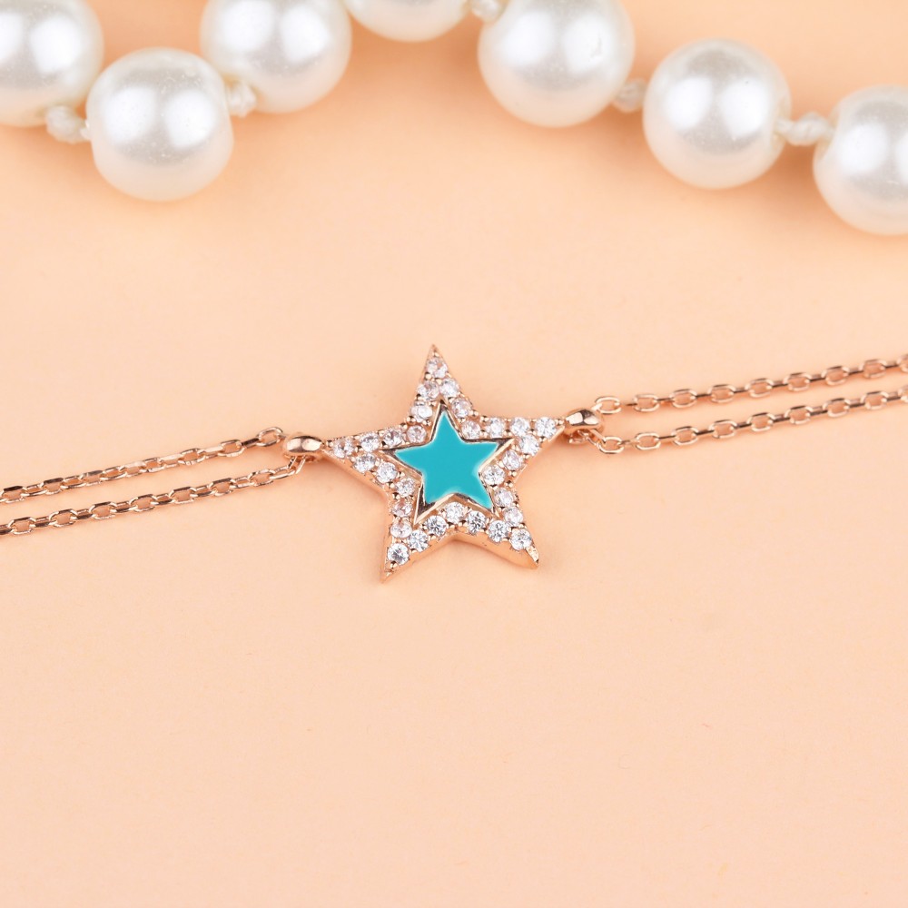 Glorria 925k Sterling Silver Pave Star Bracelet