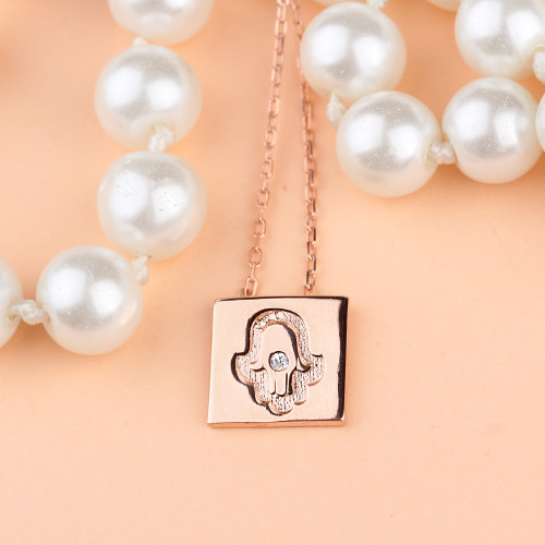 Glorria 925k Sterling Silver Hamsa Hands Necklace Glorria 925k Sterling Silver Hamsa Hands Necklace