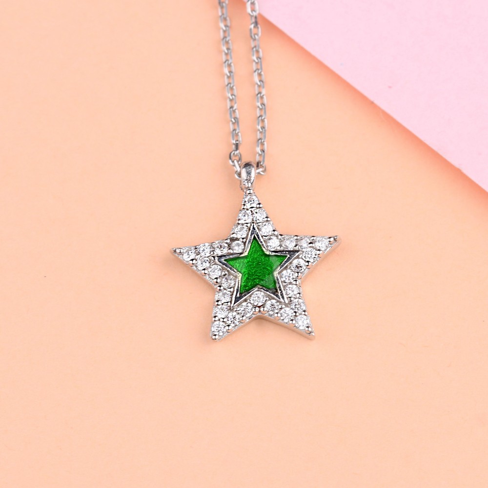 Glorria 925k Sterling Silver Pave Star Necklace