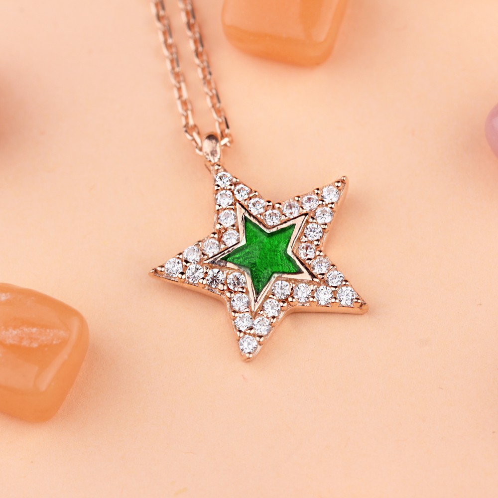 Glorria 925k Sterling Silver Pave Star Necklace