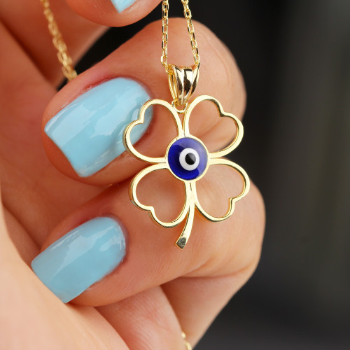 Glorria 925k Sterling Silver Evil Eye Clover Necklace Glorria 925k Sterling Silver Evil Eye Clover Necklace