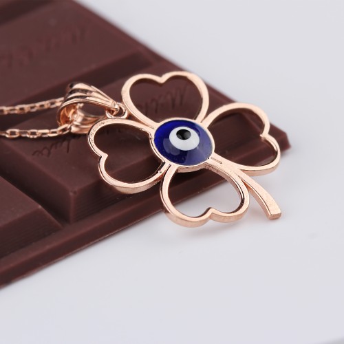Glorria 925k Sterling Silver Evil Eye Clover Necklace Glorria 925k Sterling Silver Evil Eye Clover Necklace