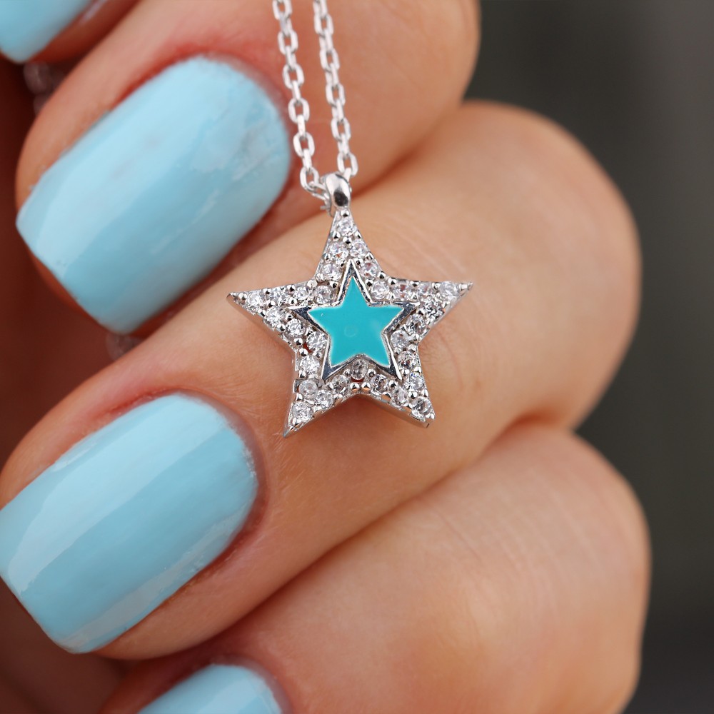 Glorria 925k Sterling Silver Pave Star Necklace