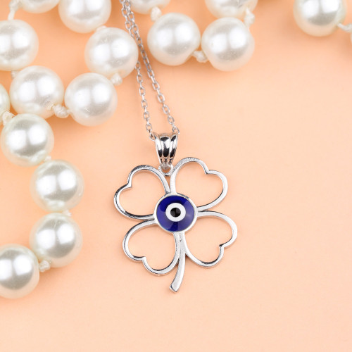 Glorria 925k Sterling Silver Evil Eye Clover Necklace Glorria 925k Sterling Silver Evil Eye Clover Necklace