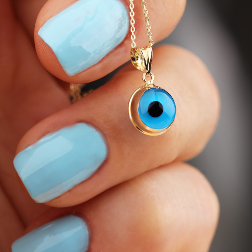 Glorria 14k Solid Gold Blue Evil Eye Beaded Necklace Glorria 14k Solid Gold Blue Evil Eye Beaded Necklace