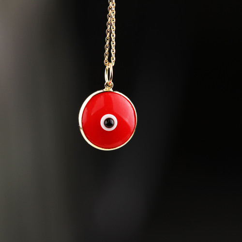 Glorria 14k Solid Gold Red Evil Eye Beaded Necklace Glorria 14k Solid Gold Red Evil Eye Beaded Necklace