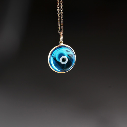 Glorria 14k Solid Gold Blue Evil Eye Beaded Necklace Glorria 14k Solid Gold Blue Evil Eye Beaded Necklace
