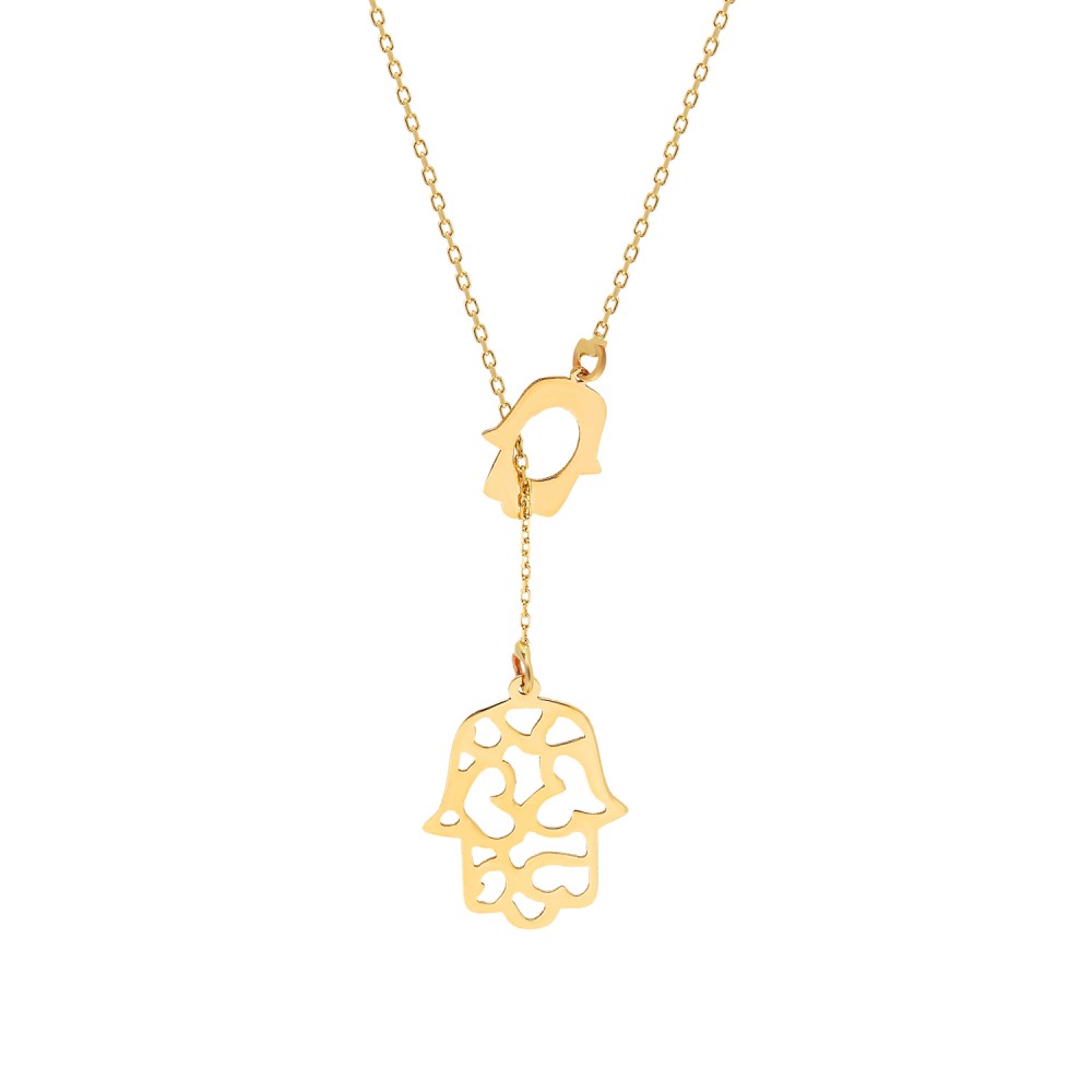 Glorria 14k Solid Gold Hamsa Hands Necklace