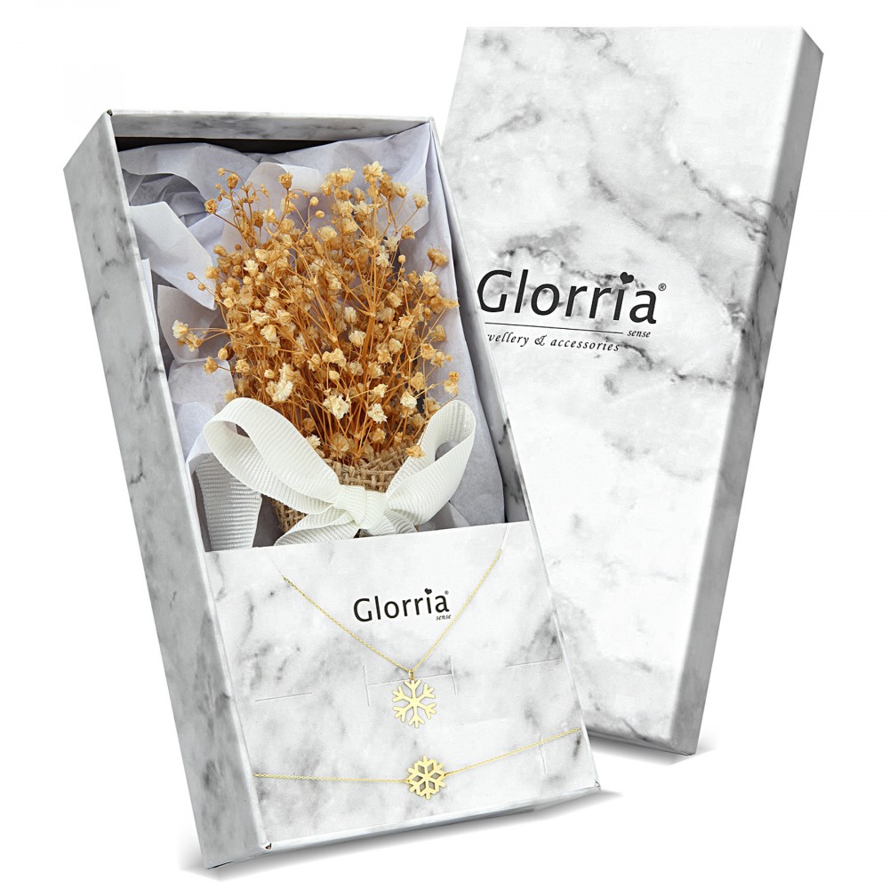 Glorria 14k Solid Gold Snowflake Necklace, Bracelet, Flower Gift Set