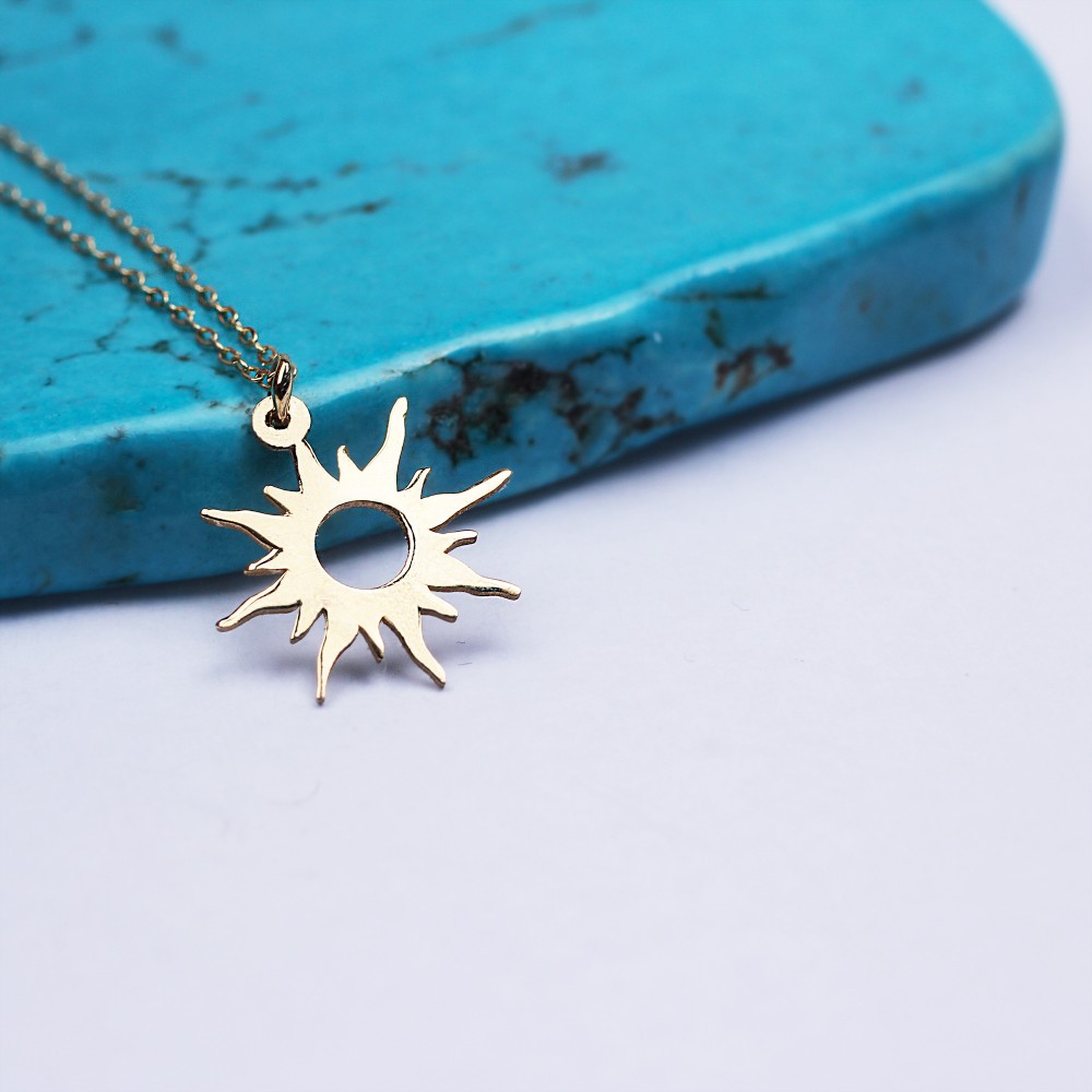 Glorria 14k Solid Gold Sun Necklace