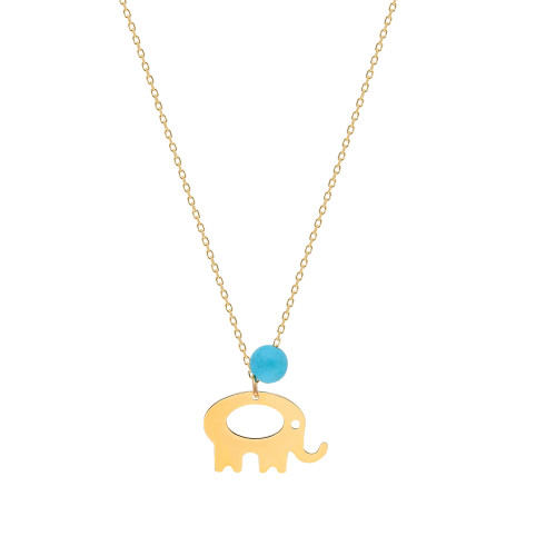 Glorria 14k Solid Gold Turquoise Elephant Necklace Glorria 14k Solid Gold Turquoise Elephant Necklace