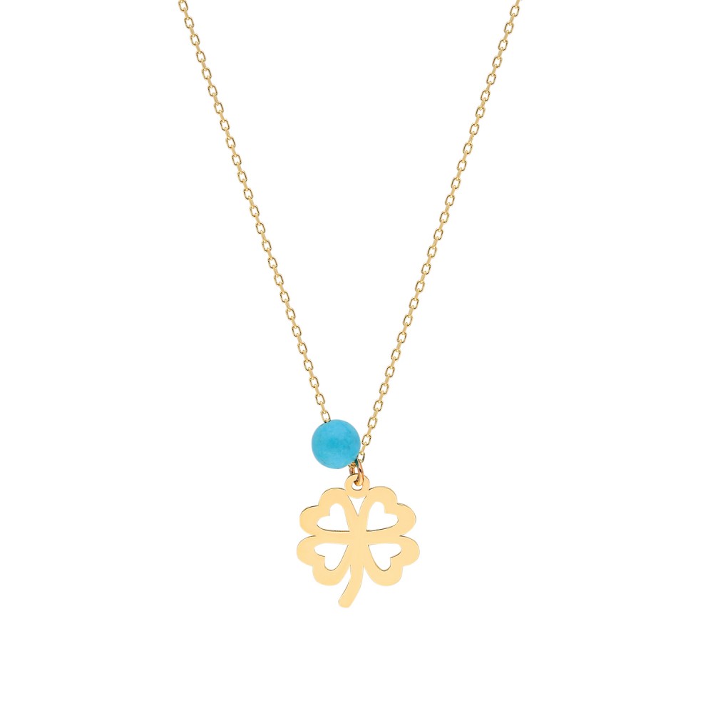 Glorria 14k Solid Gold Turquoise Clover Necklace