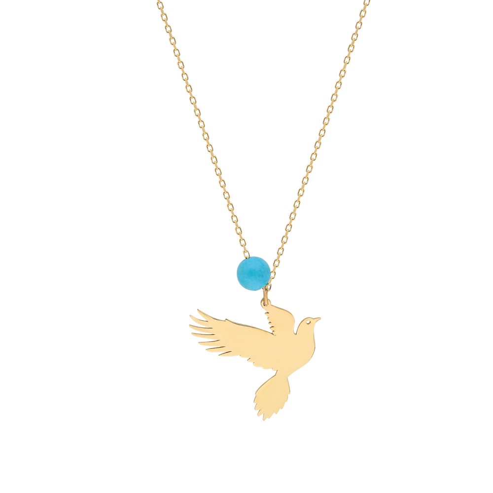 Glorria 14k Solid Gold Turquoise Pigeon Necklace