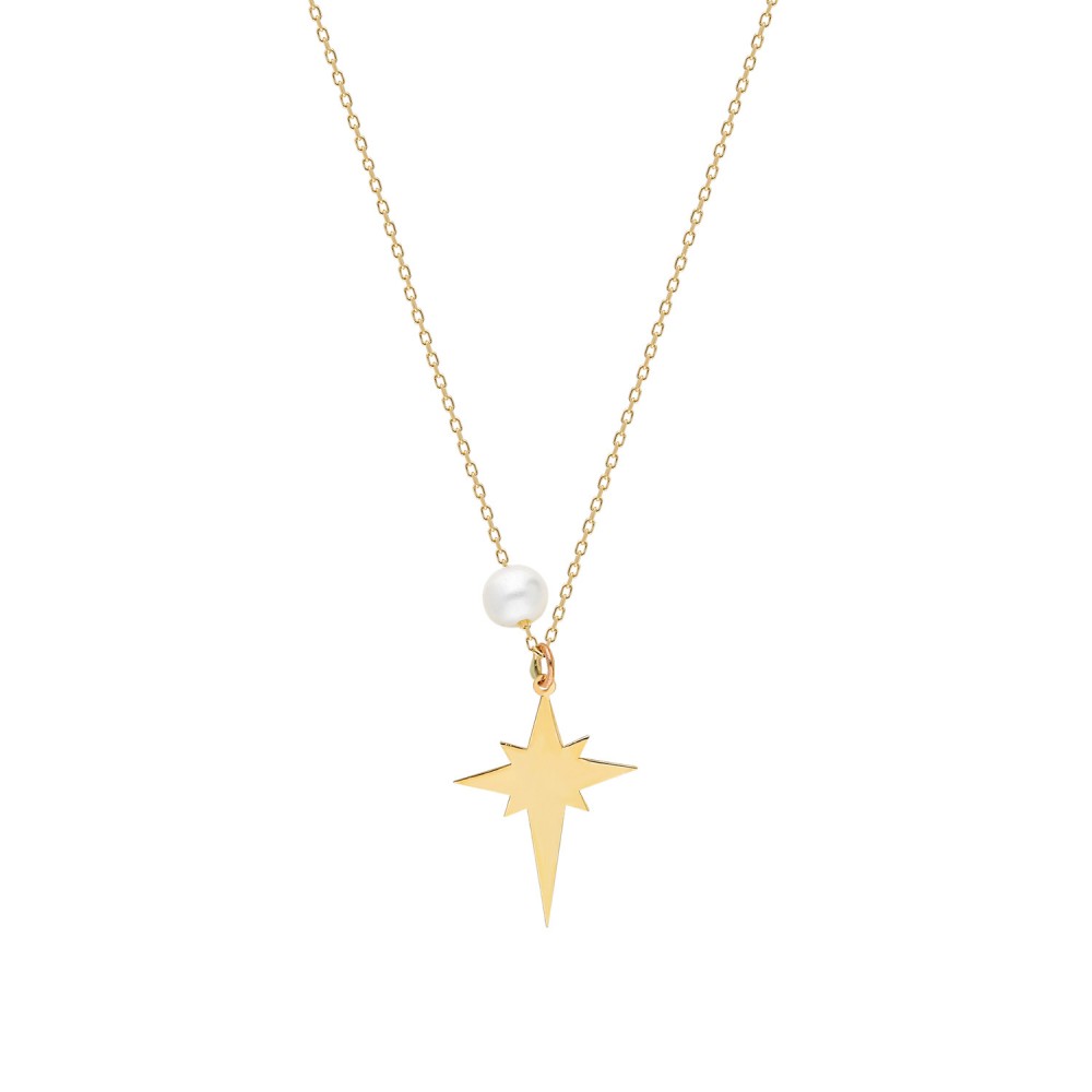 Glorria 14k Solid Gold Pearl Polar Star Necklace