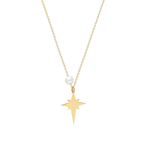 Glorria 14k Solid Gold Pearl Polar Star Necklace Glorria 14k Solid Gold Pearl Polar Star Necklace