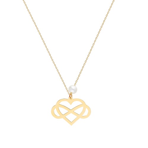 Glorria 14k Solid Gold Pearl Heart-Infinity Necklace Glorria 14k Solid Gold Pearl Heart-Infinity Necklace