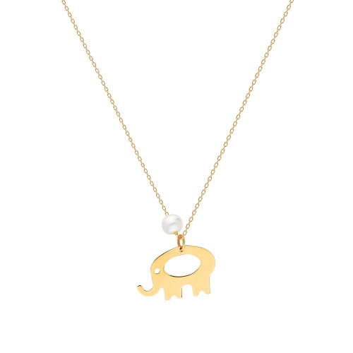 Glorria 14k Solid Gold Pearl Elephant Necklace Glorria 14k Solid Gold Pearl Elephant Necklace