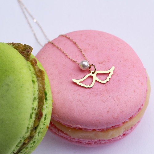 Glorria 14k Solid Gold Pearl Wing Necklace Glorria 14k Solid Gold Pearl Wing Necklace
