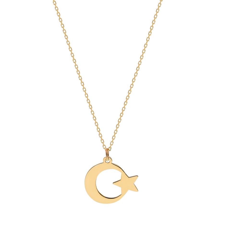 Glorria 14k Solid Gold Star and Crescent Necklace