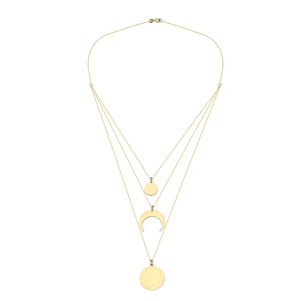 Glorria 14k Solid Gold Three Combine Magic of the Moon Necklace