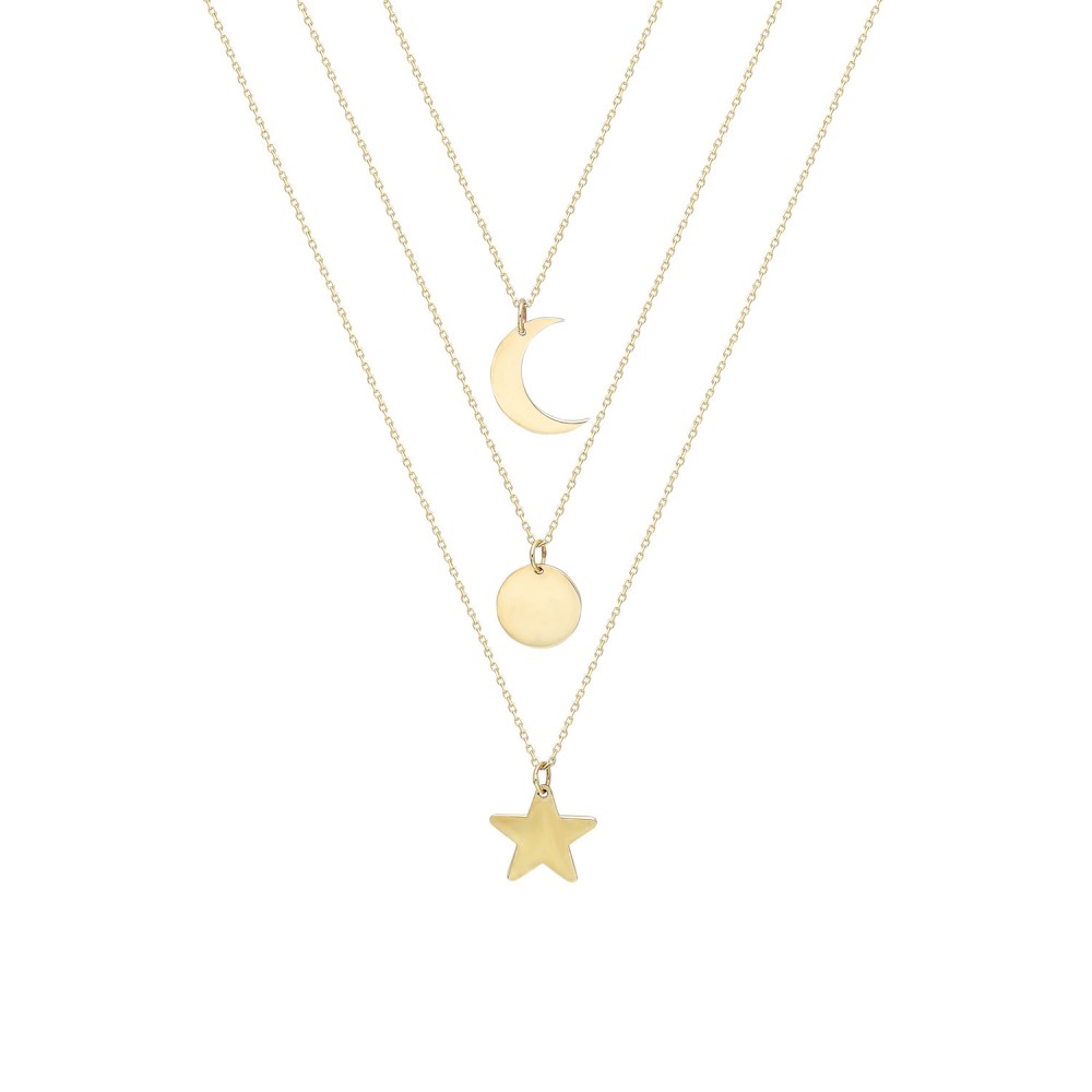 Glorria 14k Solid Gold Three Combine Sky Necklace