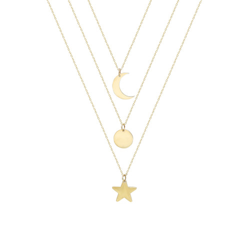 Glorria 14k Solid Gold Three Combine Sky Necklace Glorria 14k Solid Gold Three Combine Sky Necklace