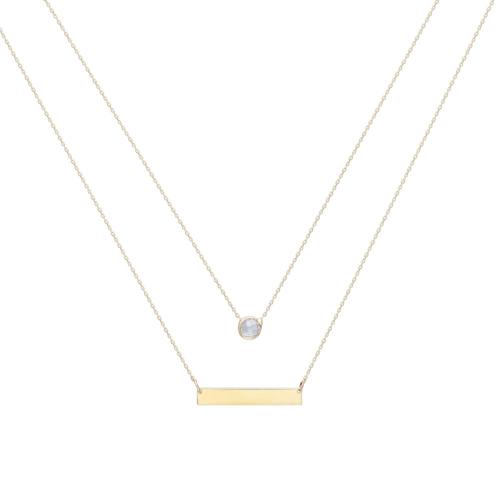 Glorria 14k Solid Gold Double Combine Plate Solitaire Necklace