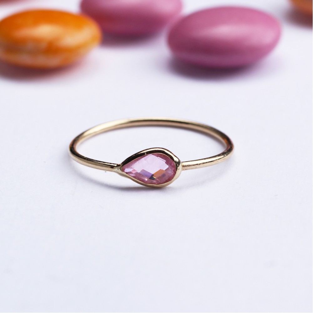 Glorria 14k Solid Gold Pink Pave Ring