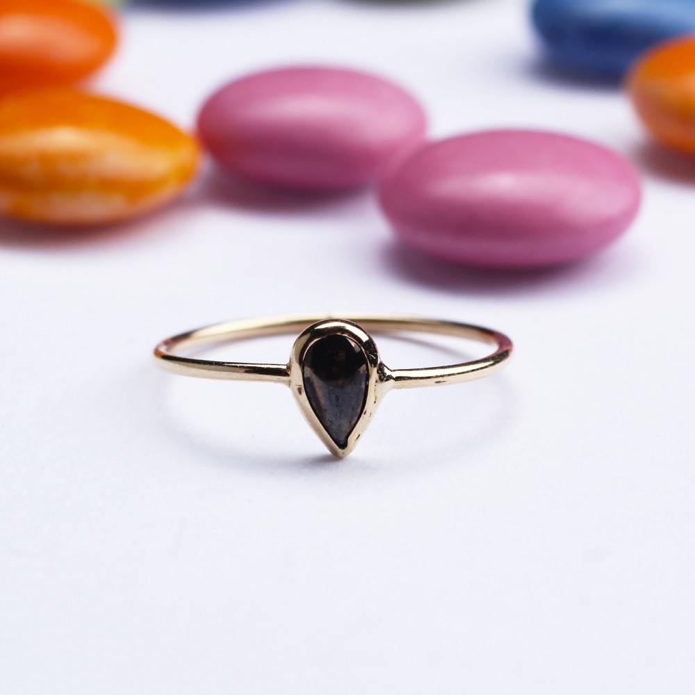 Glorria 14k Solid Gold Black Pave Drop Ring