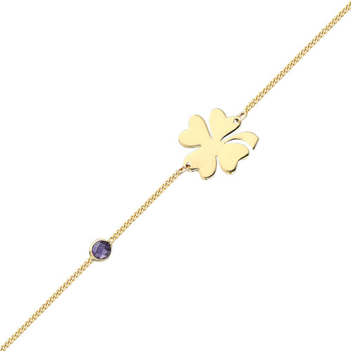 Glorria 14k Solid Gold Clover Curb Bracelet Glorria 14k Solid Gold Clover Curb Bracelet