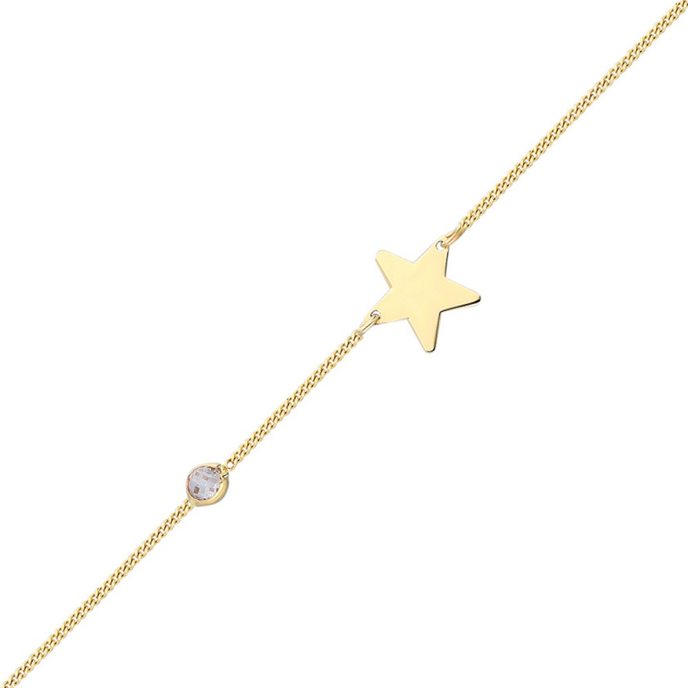 Glorria 14k Solid Gold Star Curb Bracelet