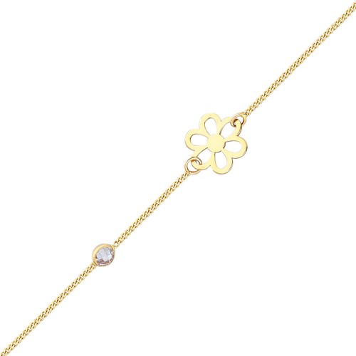 Glorria 14k Solid Gold Daisy Curb Bracelet Glorria 14k Solid Gold Daisy Curb Bracelet