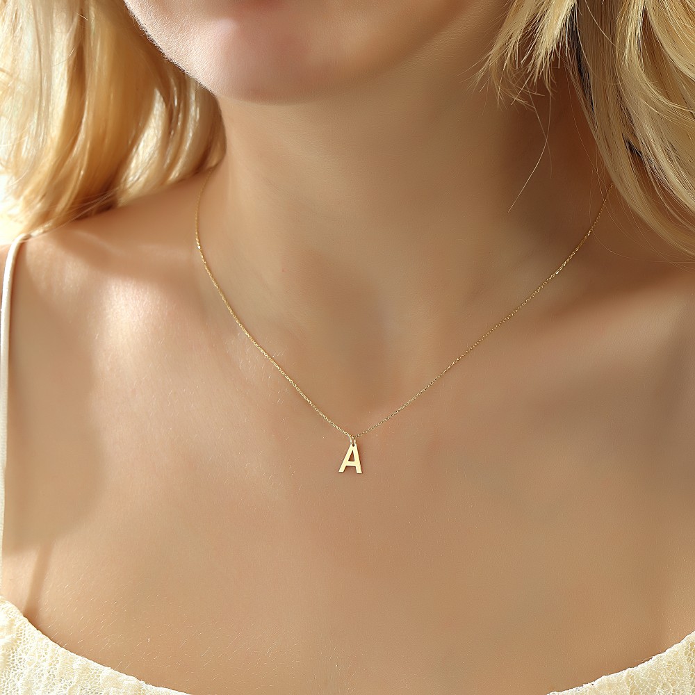 Glorria 14k Solid Gold Letter A Necklace